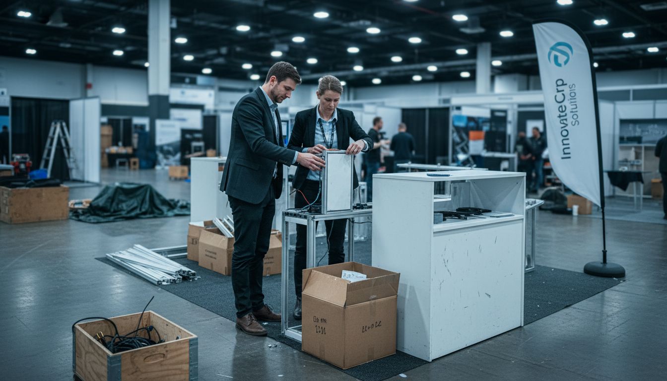 Staff assembling modular trade show booth
