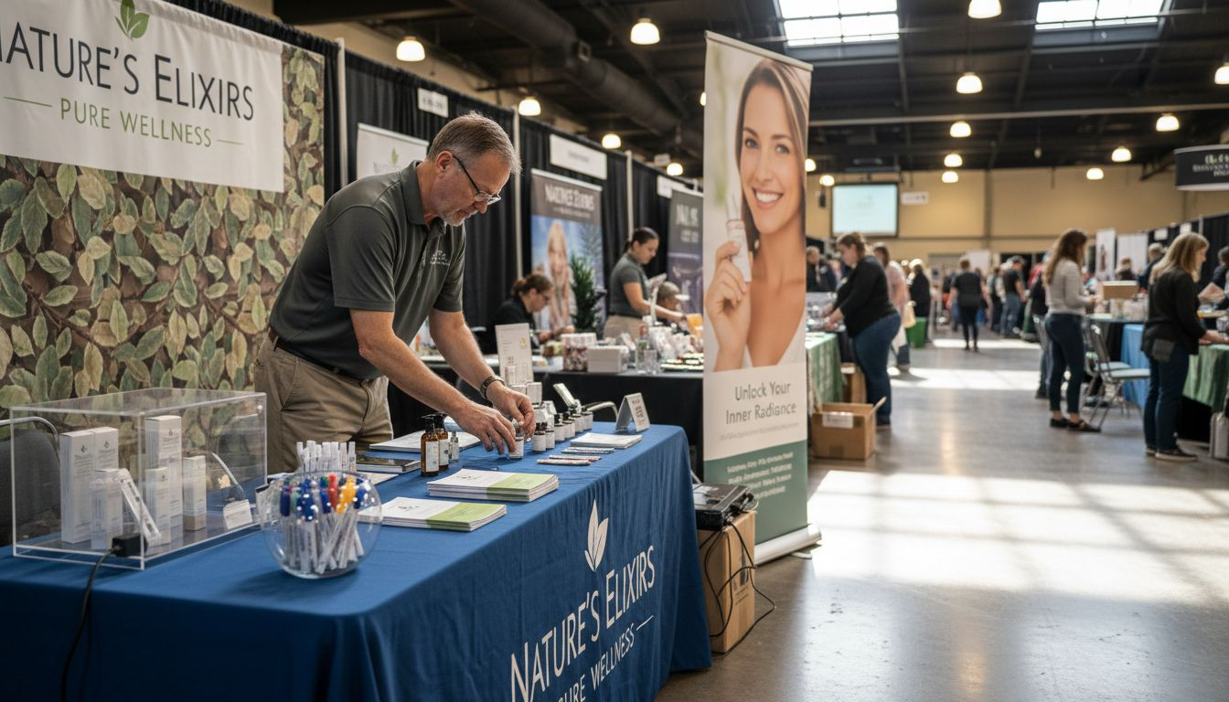 Exhibitor setting up trade show booth essentials