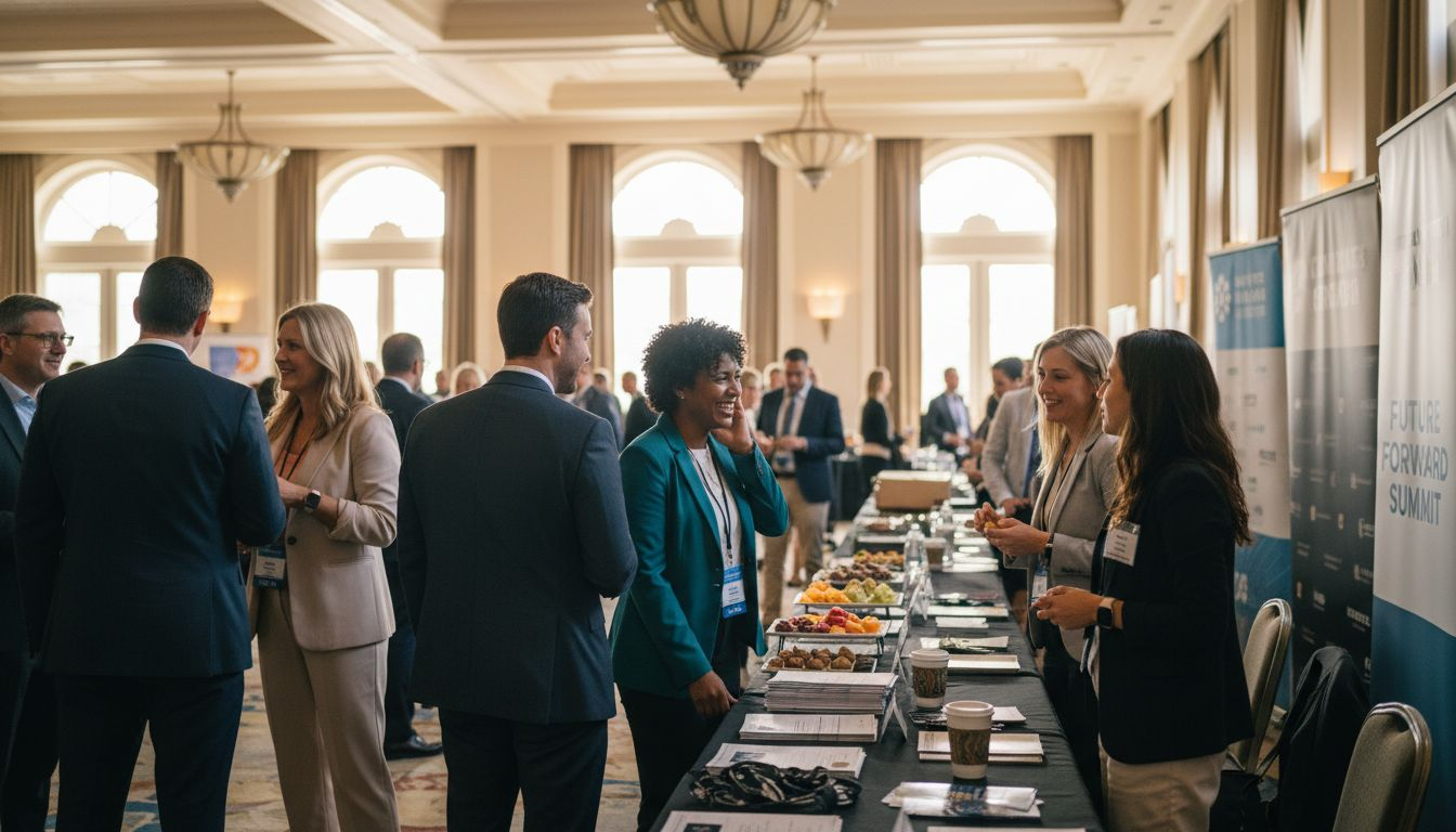 Professionals networking at conference event