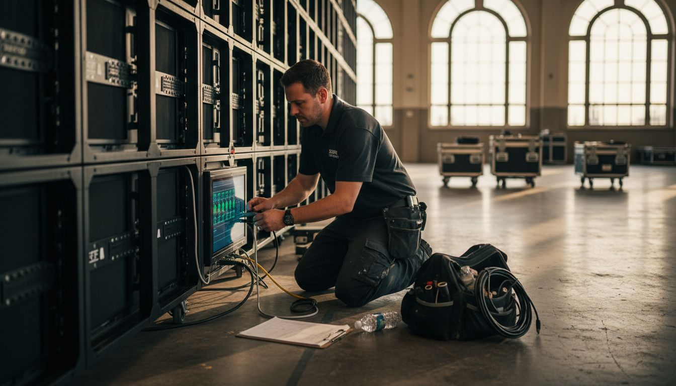 Event coordinator setting up LED display