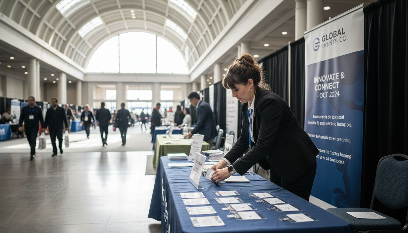 Organizer setting up branded event display booth