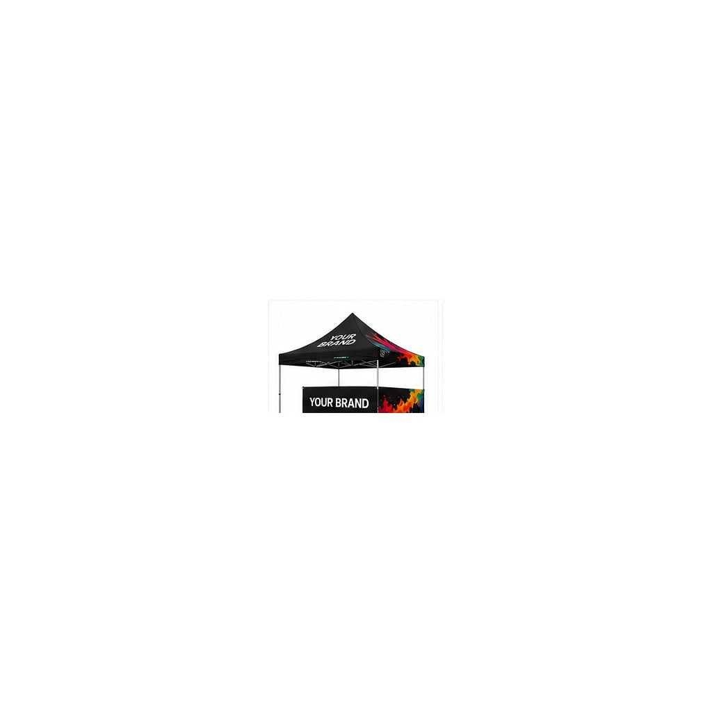 3x3 Gazebo Printed Package 10 - Custom Canopy Three Side Walls + Table Cloth + Two Flags