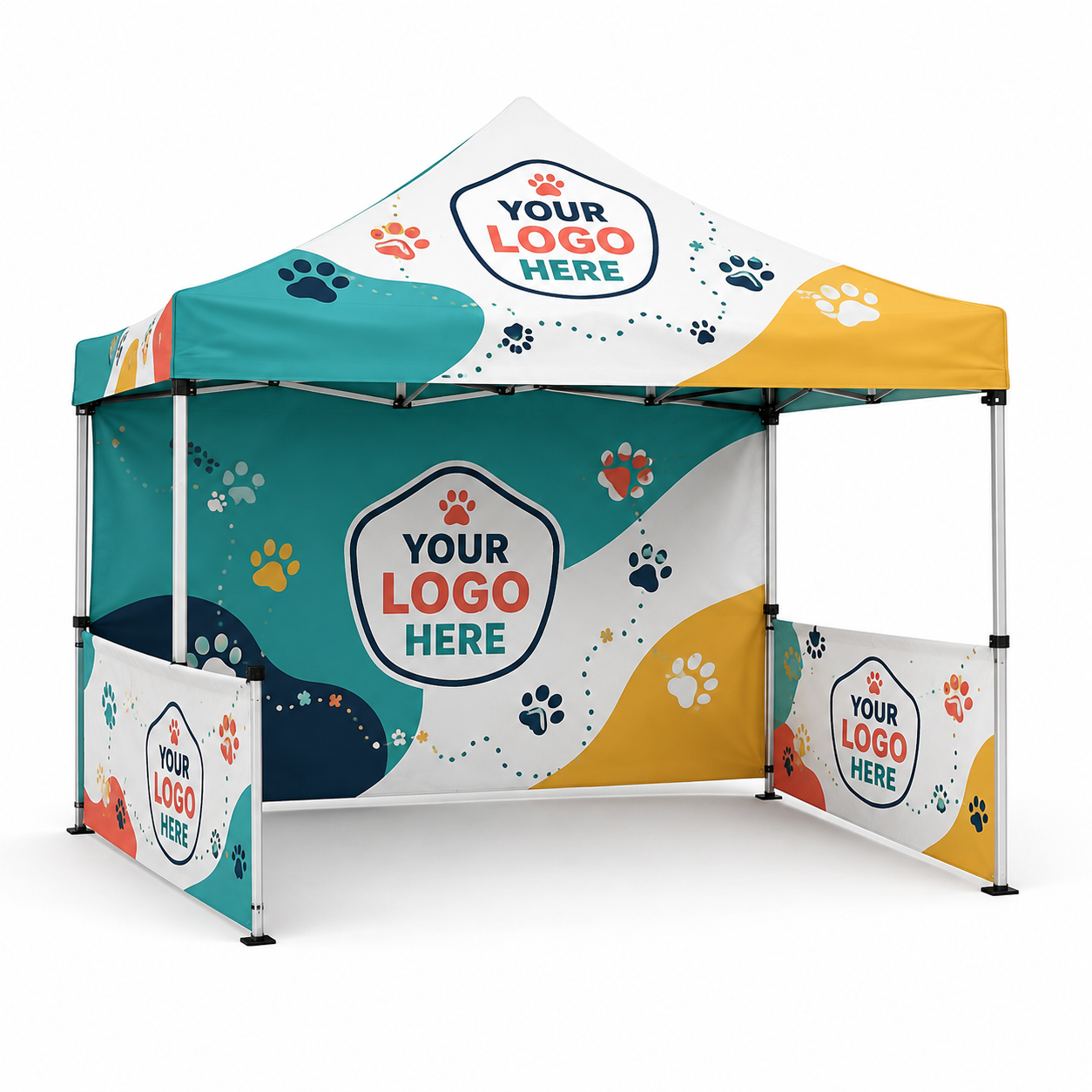 3x3 Gazebo Printed Package 6 - Custom Canopy Back Wall Two Half Walls
