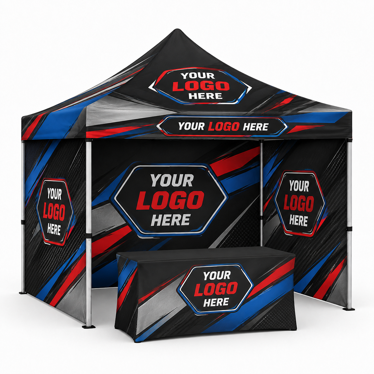 3x3 Gazebo Printed Package 8 - Custom Canopy Three Side Walls + Table Cloth