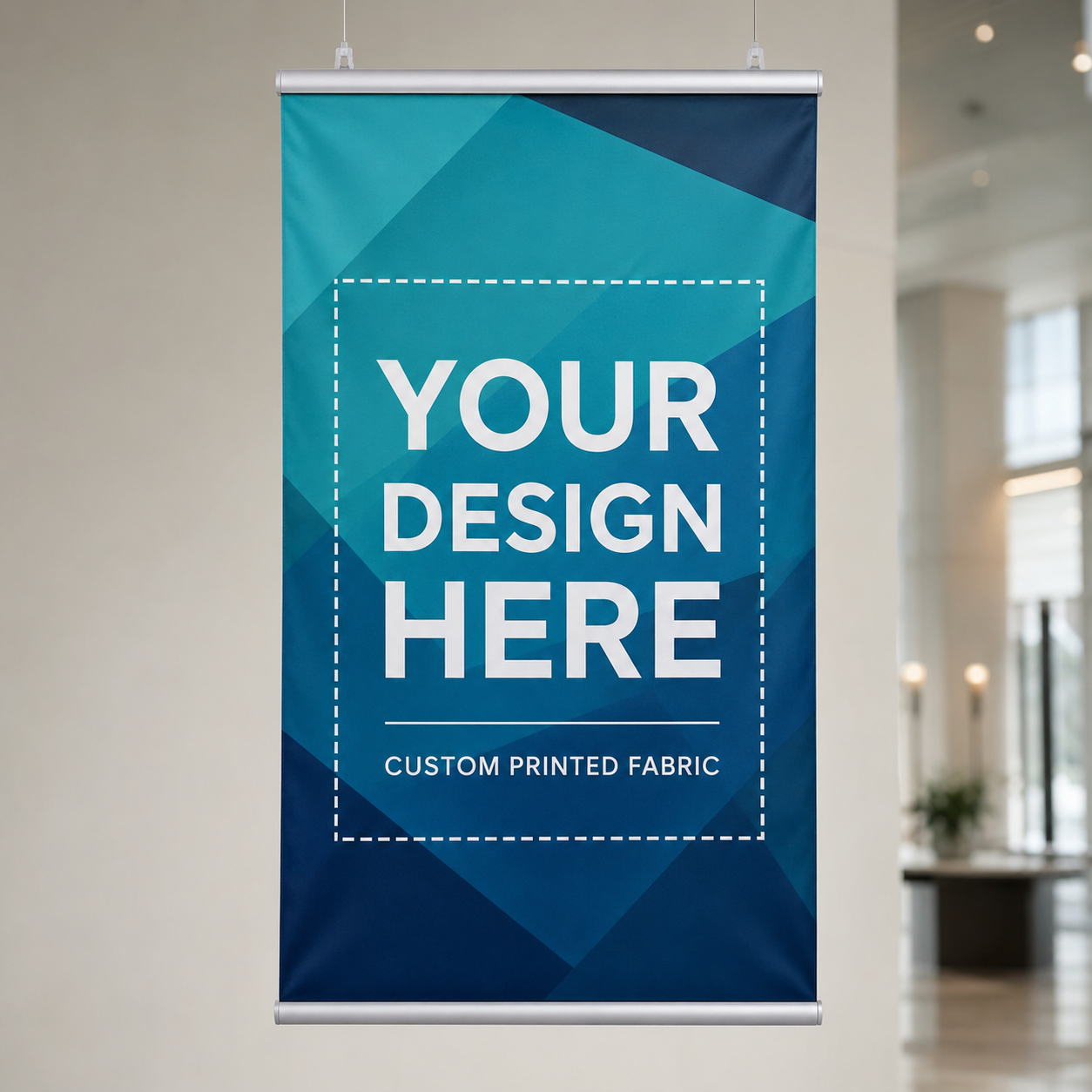 Custom printed hanging scroll banner with aluminium rails