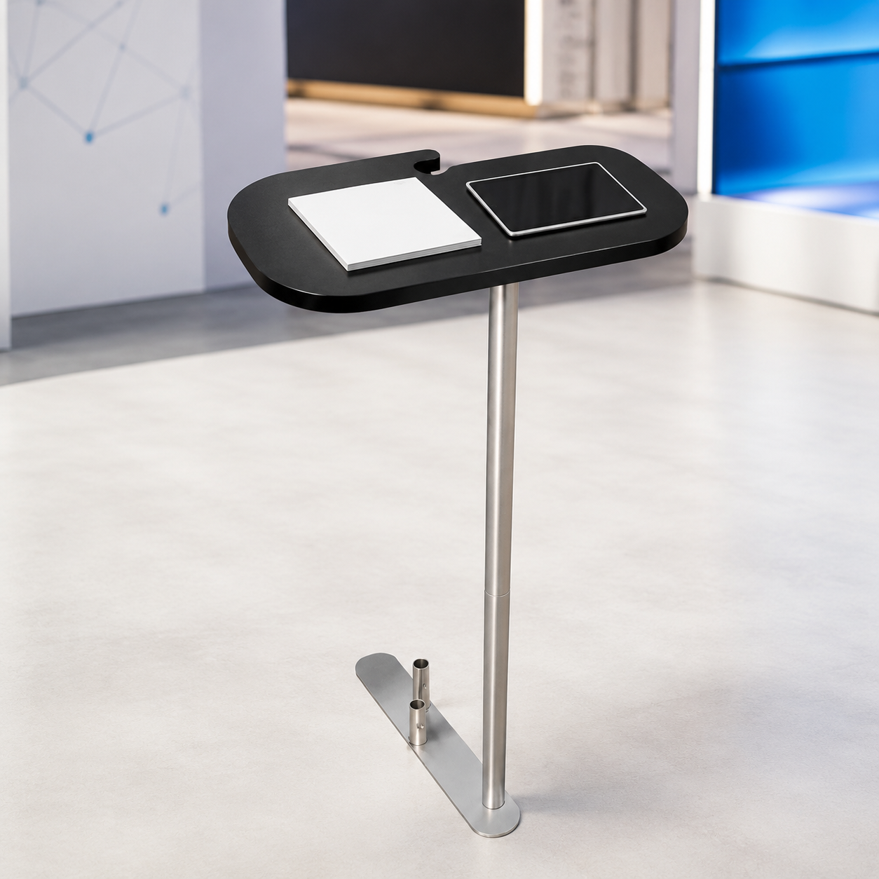 KZ-Connect exhibition table stand with black top and aluminium base