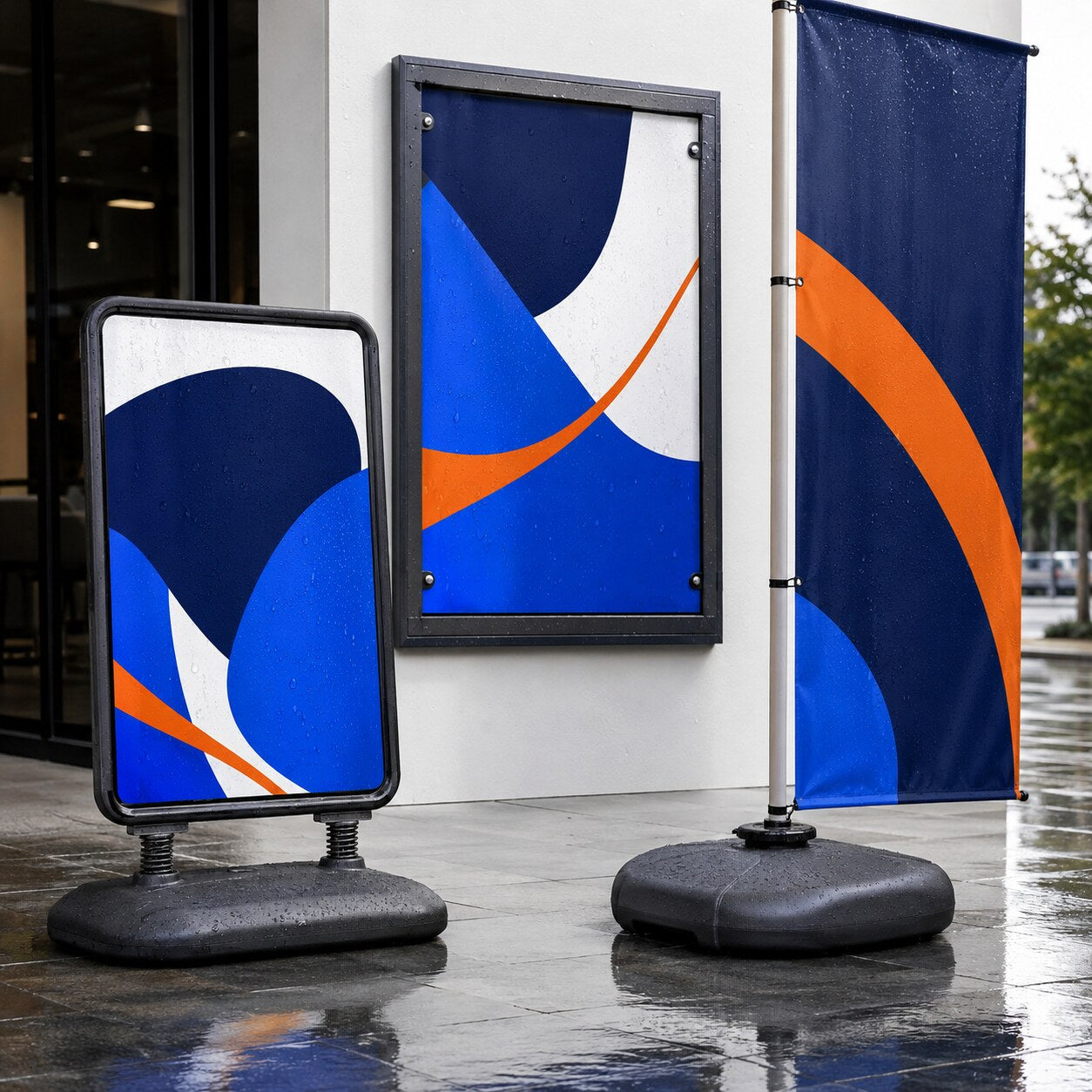 Weather resistant outdoor pavement signs and banner display