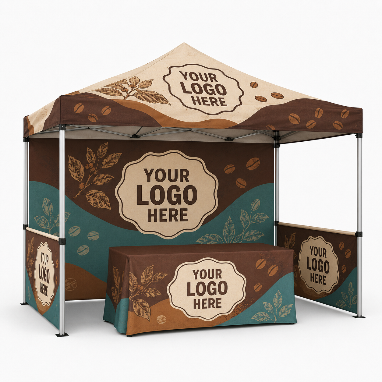 3x4.5 Gazebo Printed Package 7 - Custom Canopy Back Wall Two Half Walls + Table Cloth