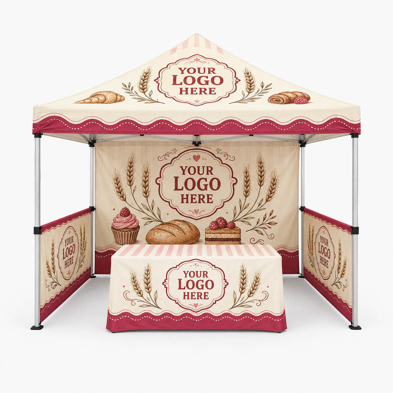3x3 Gazebo Printed Package 7 - Custom Canopy Back Wall Two Half Walls + Table Cloth
