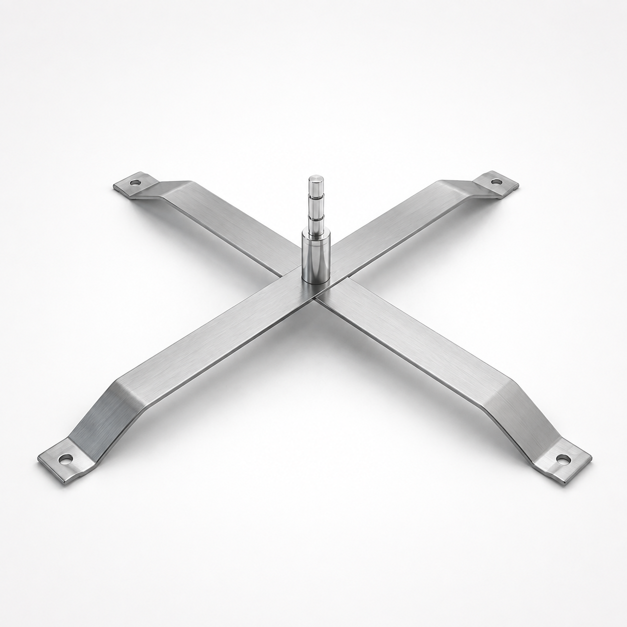 Silver four-leg cross base with rotating spindle for promotional flags