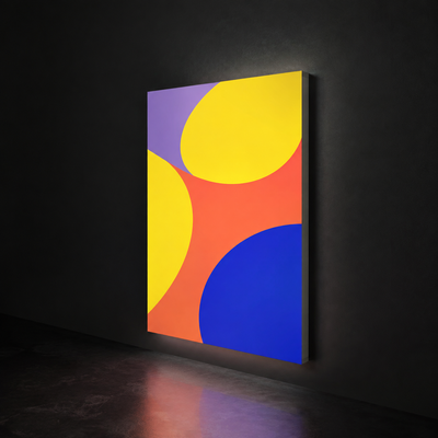 Portrait wall-mounted SEG lightbox in dark showroom