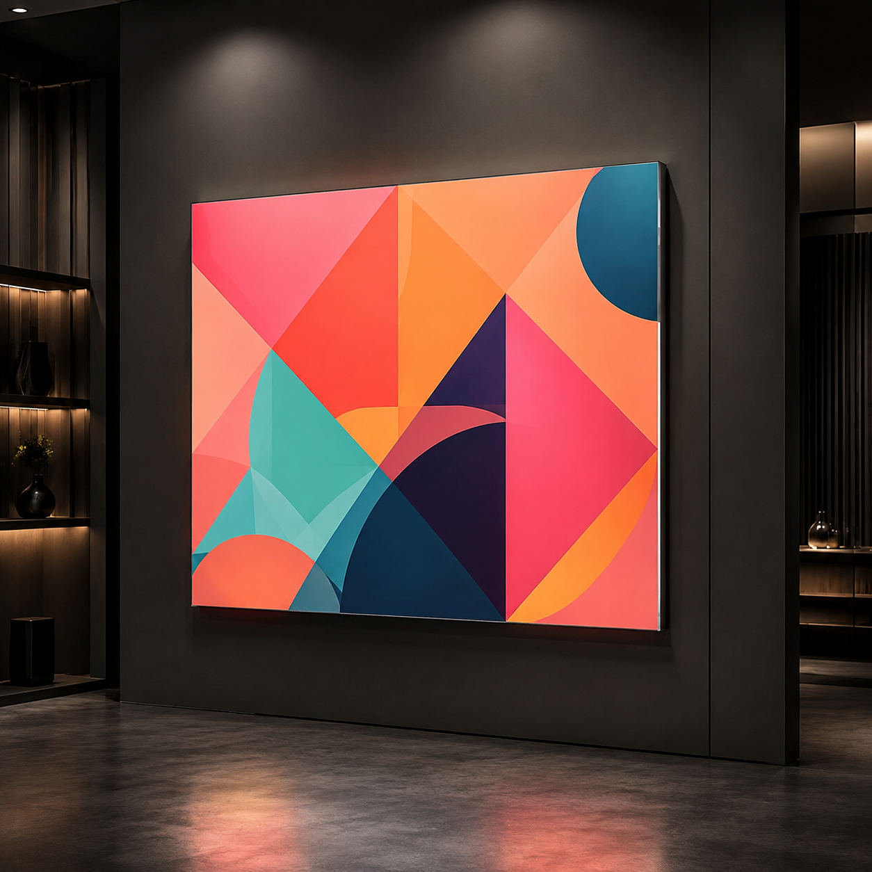 Landscape wall-mounted SEG lightbox in dark showroom