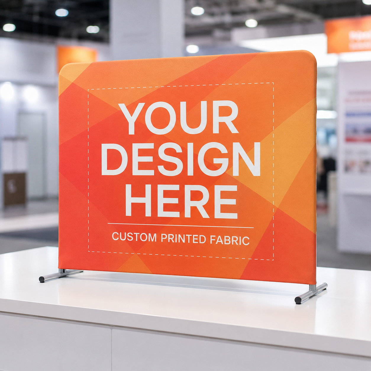 Custom printed straight desktop fabric banner stand on exhibition counter
